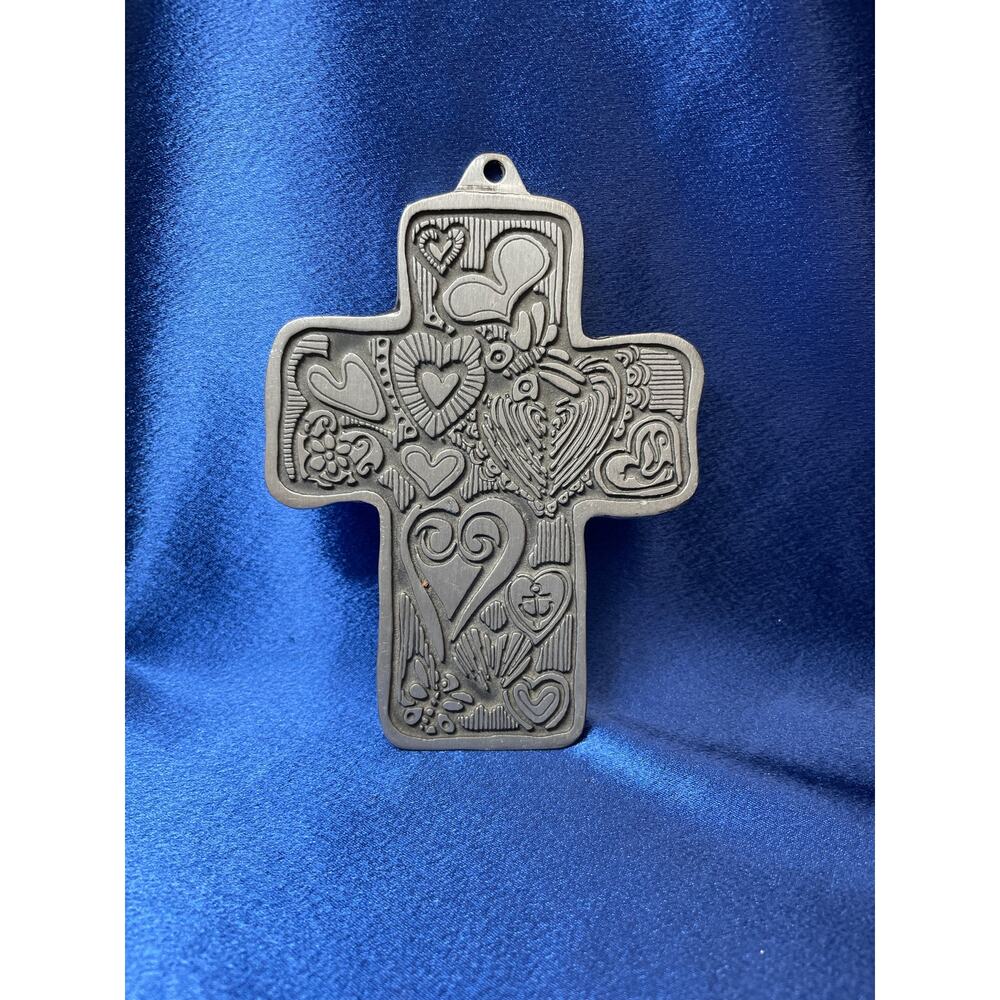 Marcie Pewter Whimsical Heart Design Hanging Cross